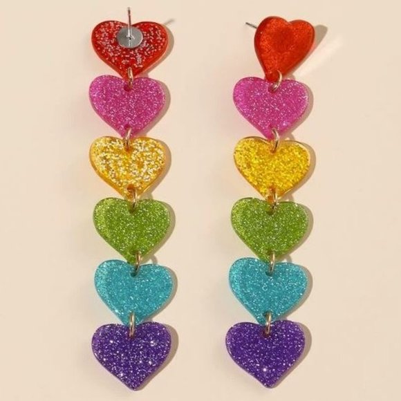 iHeartRaves Jewelry - Sparkly Rainbow Resin Heart Earrings